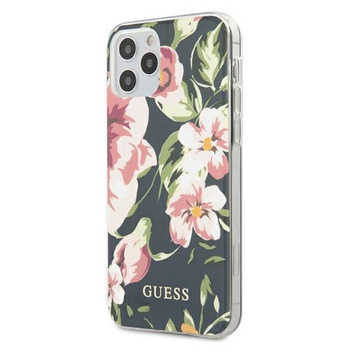 Guess Flower Glänzende Kollektion N3 - iPhone 12 Pro Max Tasche (Marine)