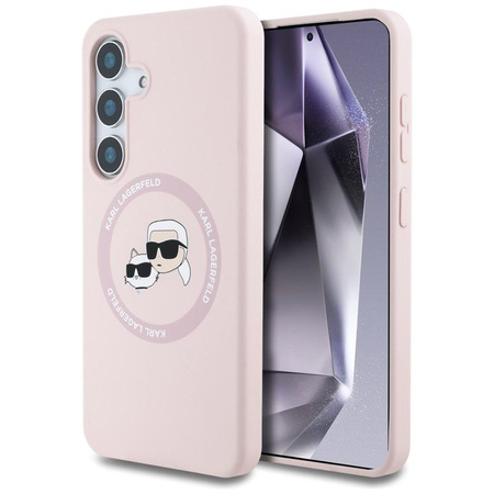 Karl Lagerfeld Silicone Double Tête et Cercle MagSafe - Etui Samsung Galaxy S25 (rose)
