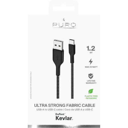 PURO Fabric Ultra Strong - Kabel w oplocie heavy duty USB-A / USB-C 1,2m (czarny)