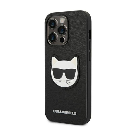 Karl Lagerfeld Saffiano Choupette Head Patch Case - Hülle für iPhone 14 Pro (Schwarz)