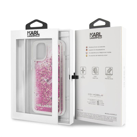 Karl Lagerfeld Glitter Liquid Floatting Charms - pouzdro na iPhone 11 (růžové plovoucí přívěsky)