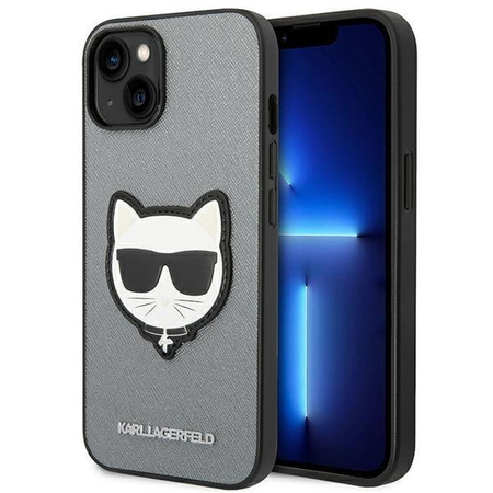 Karl Lagerfeld Saffiano Choupette Head Patch Case - iPhone 14 Plus Case (silver)