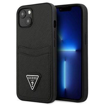 Guess Saffiano Double Card Triangle - iPhone 13 Tasche (schwarz)