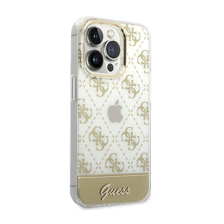 Guess 4G Stripe Script Logo Galvanisiertes Muster - iPhone 14 Pro Max Hülle (Gold)