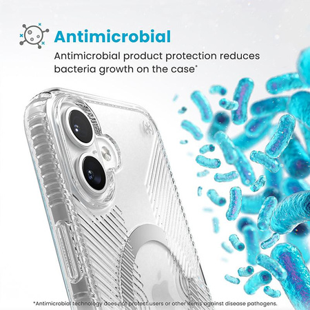 Speck Presidio Perfect-Clear Grip ClickLock & MagSafe - iPhone 16 Plus Fall (Clear / Chrom-Finish / Serene Silber)