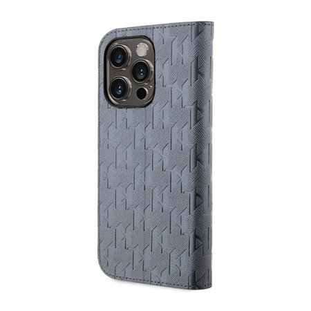 Karl Lagerfeld Booktype Saffiano Monogram - Coque pour iPhone 14 Pro Max (Argent)