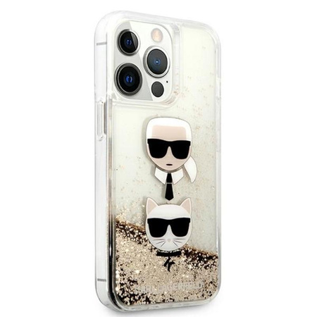 Karl Lagerfeld Liquid Glitter Karl & Choupette Head - pouzdro pro iPhone 13 Pro Max (zlaté)