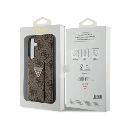 Pouzdro Guess Grip Stand 4G Triangle Strass Logo - Samsung Galaxy S24+ (hnědé)