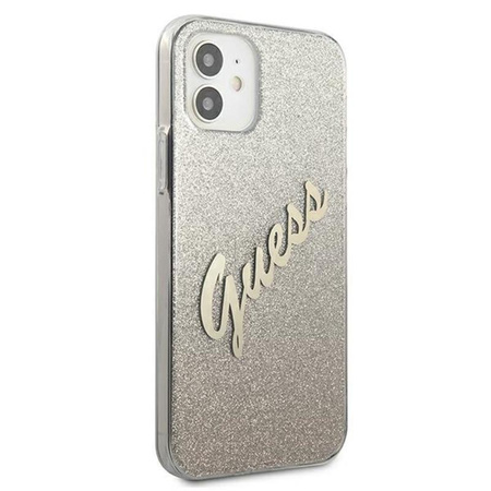 Guess Glitter Gradient Script - pouzdro pro iPhone 12 mini (zlaté)
