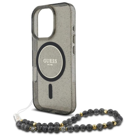 Guess IML Glitter With Pearl Strap MagSafe - iPhone 16 Pro Max Tasche (schwarz)