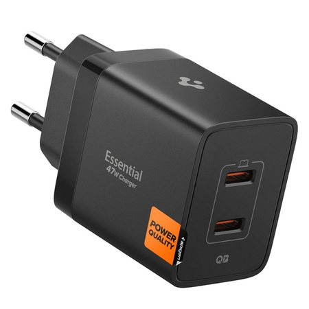 Szybka Ładowarka Sieciowa 2x USB C Spigen GaN Pro Czarna Kostka 47W
