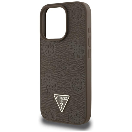 Guess Grained Hot Stamp Peony Triangle Logo MagSafe - Hülle für iPhone 16 Pro (braun)