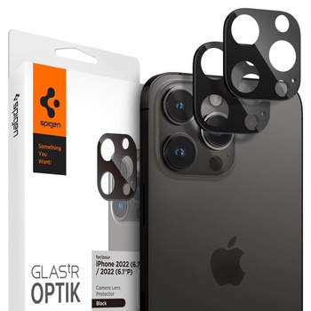 Spigen Optik.TR Kameraobjektivschutz 2er-Pack - Objektivschutzglas für iPhone 16 Pro / 16 Pro Max / 15 Pro / 15 Pro Max / 14 Pro / 14 Pro Max (Schwarz)