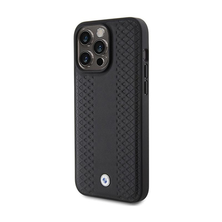BMW bőr gyémántmintás - iPhone 15 Pro Max tok (fekete)