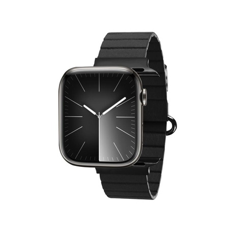 Crong Eclipse – Kožený magnetický řemínek pro Apple Watch 44/45/46/49 mm (černý)