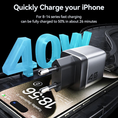 WEKOME WP-U02 Mecha sorozat - Teljesítménytöltő 2x USB-C szupergyors töltő GaN 40W (ezüst)