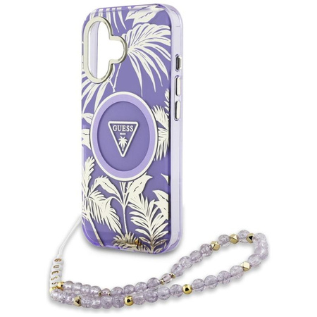 Guess Palm Trees Triangle Pearl Strap MagSafe - pouzdro pro iPhone 16 (fialové)