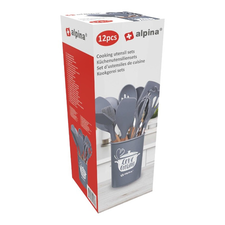Alpina - Set di utensili da cucina in silicone con supporto, 12 pezzi