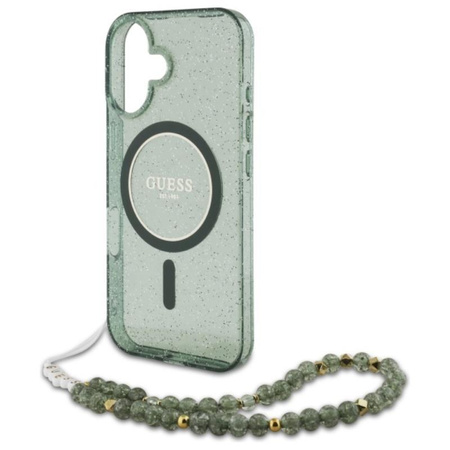 Guess IML Glitter gyöngyház szíjjal MagSafe - iPhone 16 Plus tok (zöld)