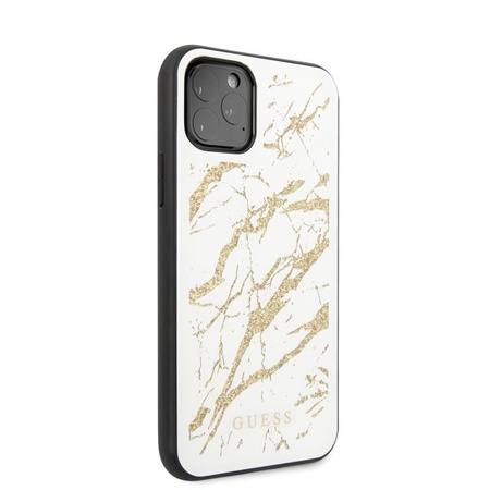 Guess Marmor Glas Gold Glitter - iPhone 11 Pro Tasche (weiß)
