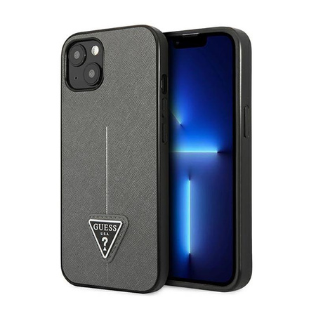 Guess Saffiano Triangle Logo Case - pouzdro pro iPhone 14 Plus (stříbro)