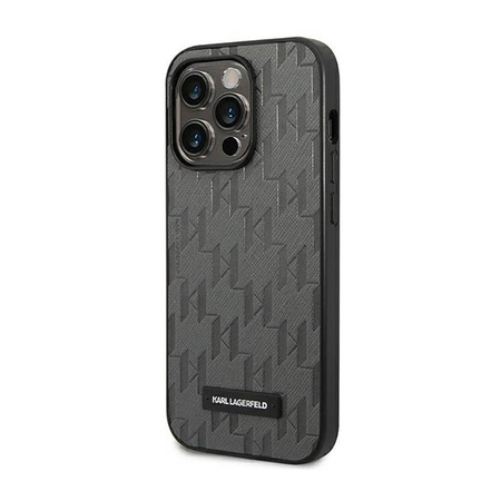 Karl Lagerfeld Saffiano Mono Metal Logo - Coque iPhone 14 Pro (gris)