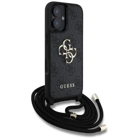 Guess 4G Big Logo Cord Strap Crossbody - Pouzdro pro iPhone 16 Plus (černý)