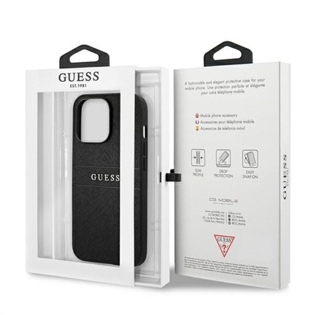 Guess Saffiano Metal Logo Stripes - iPhone 13 Pro Case (black)