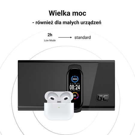 Green Cell PowerPlay20s - Banque d'énergie 20000 mAh avec USB-A QuickCharge 3.0 et 2x USB-C Power Delivery 22.5W (noir)