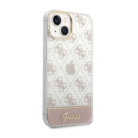 Guess 4G Stripe Script Logo Electroplated Pattern - iPhone 14 Case (pink)