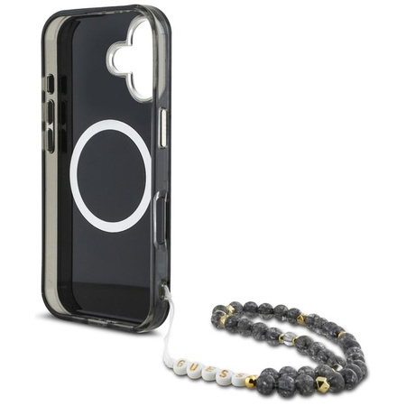 Guess Palm Trees Triangle Pearl Strap MagSafe - Hülle für iPhone 16 (schwarz)