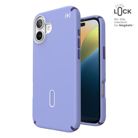 Speck Presidio2 Pro ClickLock e MagSafe - Custodia per iPhone 16 Plus (Lavanda futura / Viola cassis / Bianco)