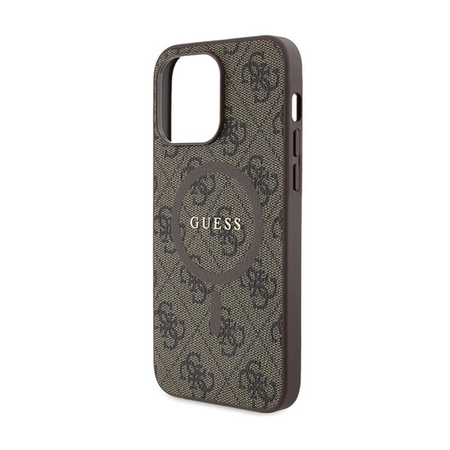 Guess 4G Collection Leather Metal Logo MagSafe - Tasche für iPhone 15 Pro Max (braun)