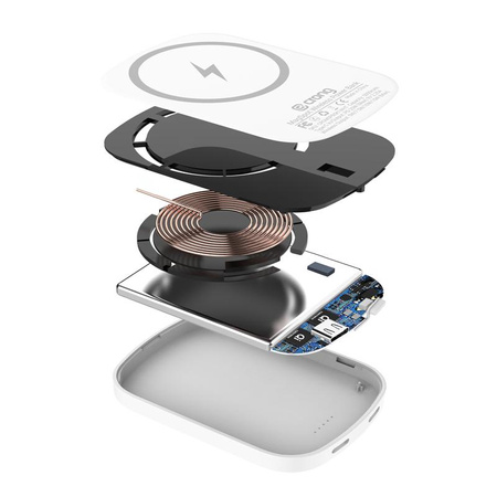 Crong MagSpot Power Bank - Kabellose Powerbank mit MagSafe 5000mAh, USB-C 20W PD (weiß)