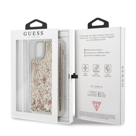 Guess Liquid Glitter Hearts - Etui iPhone 11 (złoty/czerwony)