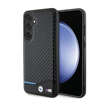 BMW Leather Carbon Blue Line - Tasche für Samsung Galaxy S24+ (schwarz)
