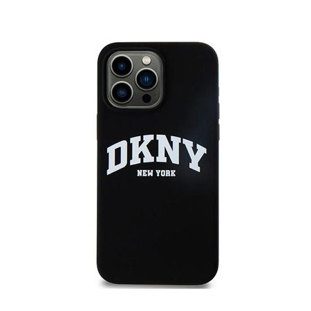 DKNY Liquid Silicone fehér nyomtatott logóval ellátott MagSafe - iPhone 14 Pro Max tok (fekete)