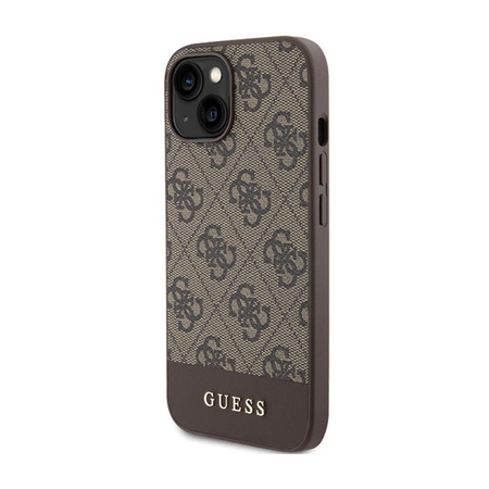 Guess 4G Bottom Stripe Metal Logo Collection - pouzdro pro iPhone 15 (hnědé)