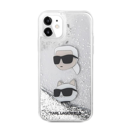 Karl Lagerfeld Liquid Glitter Karl & Choupette Heads - Coque iPhone 11 (argent)