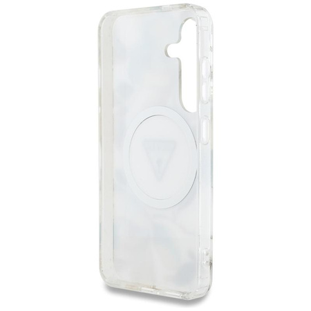 Guess Glitter Flowers Triangle Buttons MagSafe - tok Samsung Galaxy S25 (fehér)