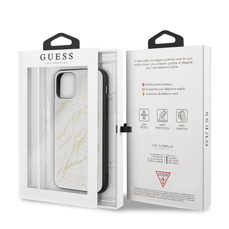 Guess Marble Glass Gold Glitter - iPhone 11 Pro Max tok (fehér)