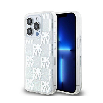 DKNY Liquid Glitter Multilogo - Coque iPhone 15 Pro (blanc)