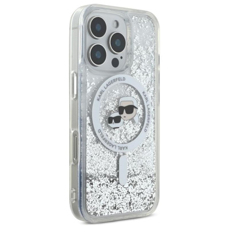 Karl Lagerfeld Liquid Glitter Karl & Choupette Head MagSafe - pouzdro pro iPhone 16 Pro (průhledné)