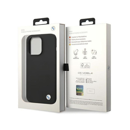 BMW szilikon fém logó - iPhone 15 Pro Max tok (fekete)