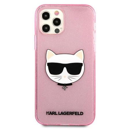 Karl Lagerfeld Choupette Head Glitter - pouzdro pro iPhone 12 Pro Max (růžové)