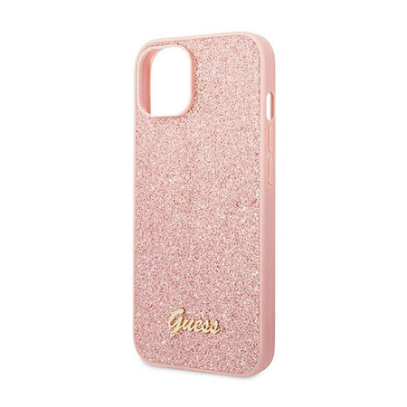 Guess Glitter Flakes Metall Logo Tasche - iPhone 14 Plus (rosa)