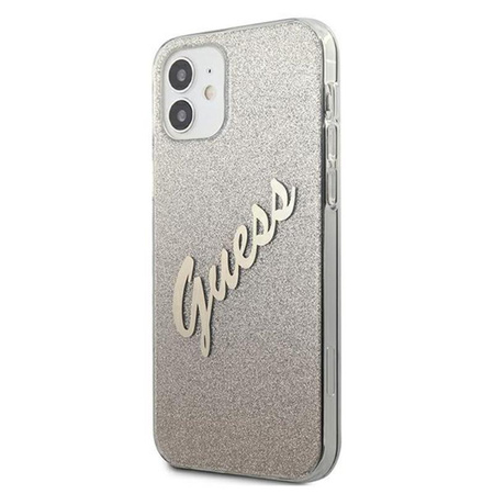 Guess Glitter Gradient Script - pouzdro pro iPhone 12 mini (zlaté)