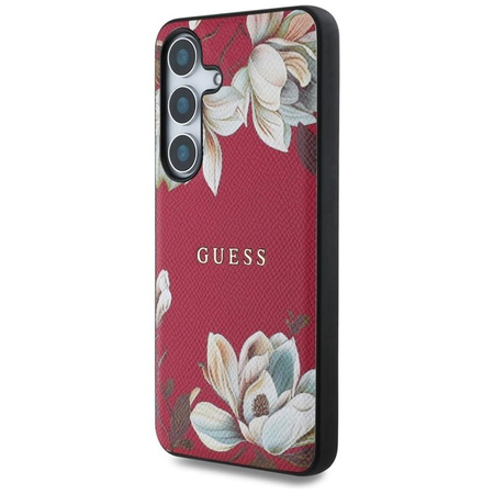 Guess Grained Printed Flower Pattern MagSafe - pouzdro pro Samsung Galaxy S25 (fuchsiová)