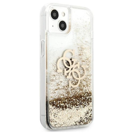 Guess Liquid Glitter 4G Big Logo - pouzdro pro iPhone 13 mini (zlaté)