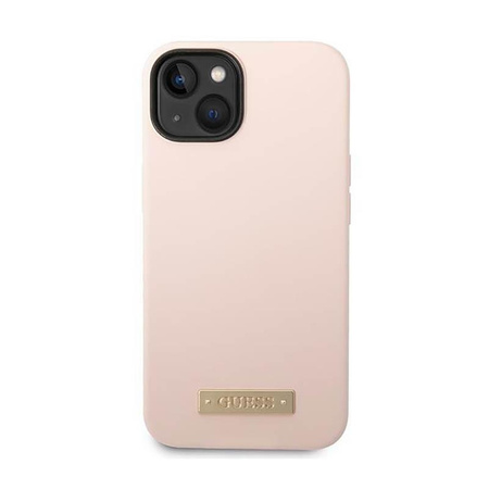 Guess Silikon Logo Platte MagSafe - iPhone 14 Plus Tasche (rosa)